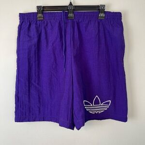 Vintage ADIDAS Logo Embroidered Lined Purple Nylon Drawstring Shorts LARGE